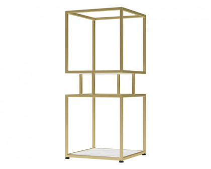 HMR Modern Cube 2-Tier Bookcase with Metal Tower Display - Gold