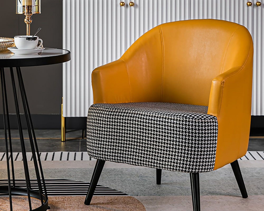 HMR Modern Houndstooth Accent Chair with Linen Upholstery