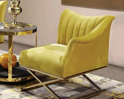 HMR Accent Chair with Velvet Upholstery - Yellow, Style B