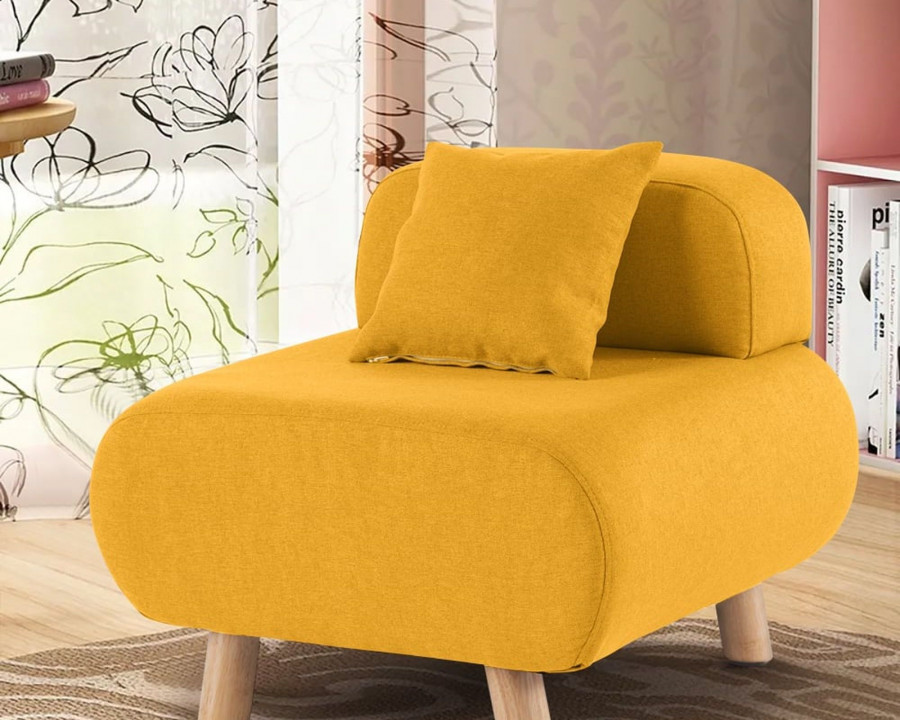 HMR Modern Accent Chair with Cotton & Linen Upholstered and Pillow - Yellow