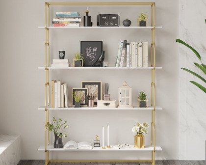 HMR Modern Freestanding 47" Etagere Bookcase - White/Gold