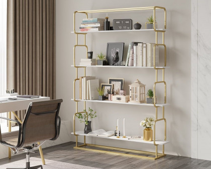 HMR Modern Freestanding 47" Etagere Bookcase - White/Gold