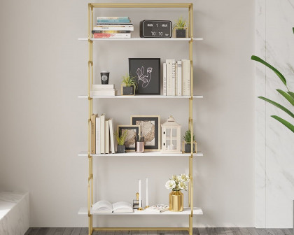 HMR Modern Freestanding 32" Etagere Bookshelf - White/Gold