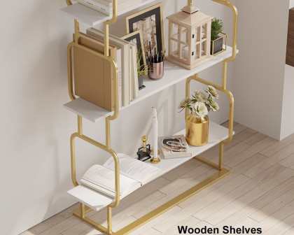 HMR Modern Freestanding 32" Etagere Bookshelf - White/Gold