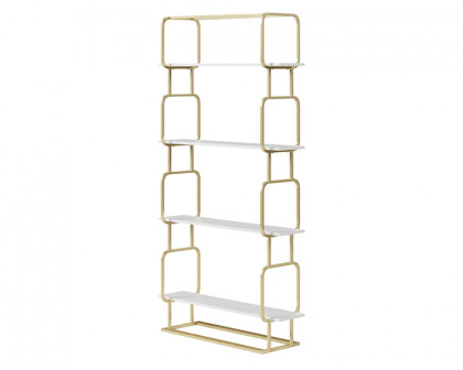 HMR Modern Freestanding 32" Etagere Bookshelf - White/Gold