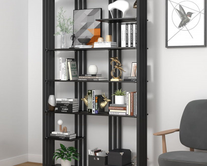 HMR Modern Etagere Bookshelf with 6-Shelf - Black