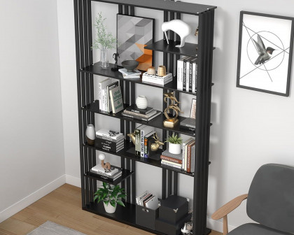 HMR Modern Etagere Bookshelf with 6-Shelf - Black