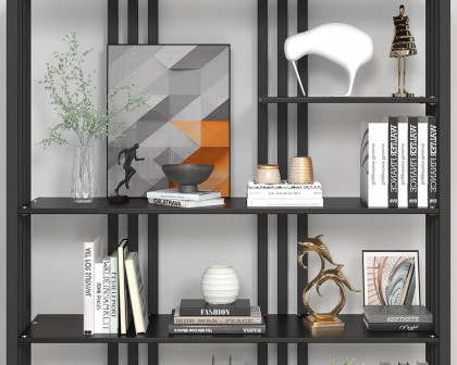 HMR Modern Etagere Bookshelf with 6-Shelf - Black