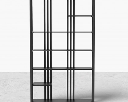 HMR Modern Etagere Bookshelf with 6-Shelf - Black