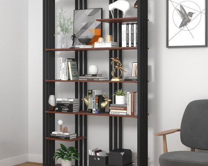 HMR Modern Etagere Bookshelf with 6-Shelf - Black/Walnut