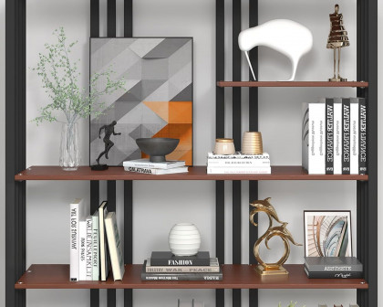 HMR Modern Etagere Bookshelf with 6-Shelf - Black/Walnut