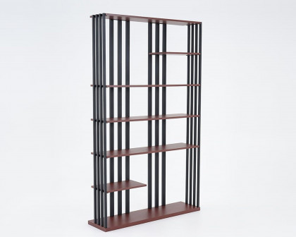 HMR Modern Etagere Bookshelf with 6-Shelf - Black/Walnut