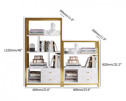 HMR Modern 47" Bookshelf with 2 Drawers - Gold/White