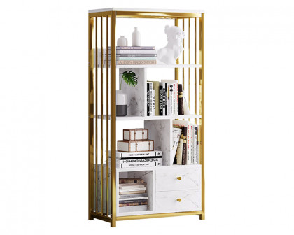 HMR Modern 47" Bookshelf with 2 Drawers - Gold/White