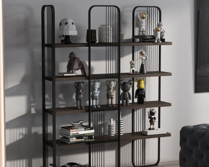 HMR Modern Storage Standing Etagere Bookshelf with 4 Tiers - Black