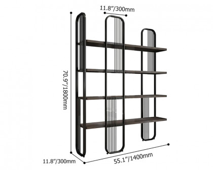 HMR Modern Storage Standing Etagere Bookshelf with 4 Tiers - Black