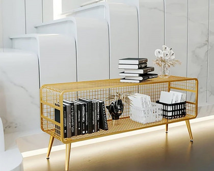 HMR Modern Mesh Standing 20" Etagere Bookshelf - Gold