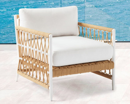 HMR Ropipe Outdoor Chair with Hand Woven Rope - White, Fixed Base