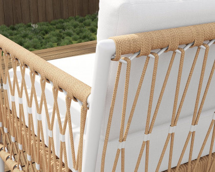 HMR Ropipe Outdoor Chair with Hand Woven Rope - White, Fixed Base