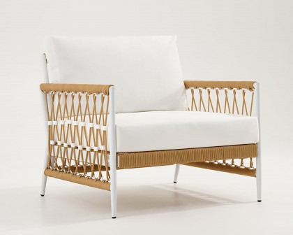 HMR Ropipe Outdoor Chair with Hand Woven Rope - White, Fixed Base