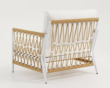 HMR Ropipe Outdoor Chair with Hand Woven Rope - White, Fixed Base