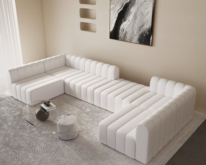 HMR 118.9" Modular Pit Sectional Sofa Set Convertible 6-Seater - White, Microfiber Leather