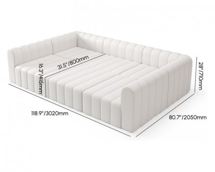 HMR 118.9" Modular Pit Sectional Sofa Set Convertible 6-Seater - White, Microfiber Leather