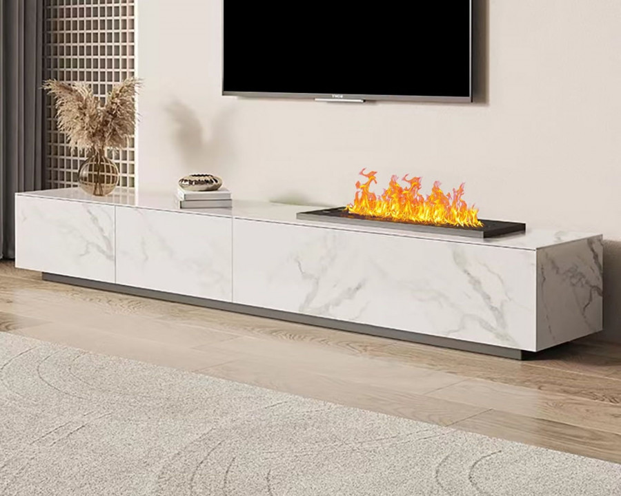 HMR Sintered Stone Electric Fireplace Humidifier TV Stand - White, 87"