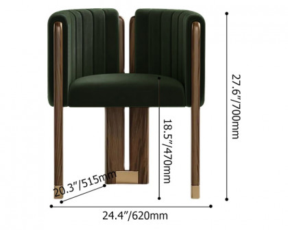 HMR Velvet Fluted Upholstered Accent Chair with Wood Frame - Green