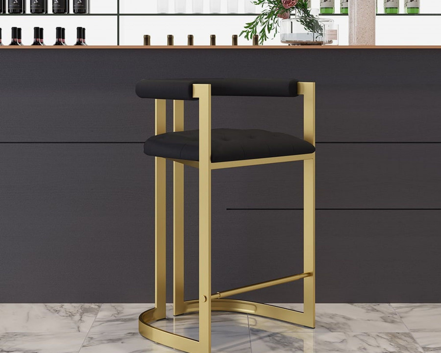 HMR Modern Leath-Aire Counter Stools with Upholstery - Black, 2-Pieces