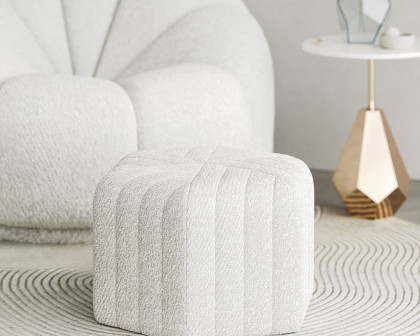 HMR Wide Hexagonal Pouf Ottoman - White, Velvet