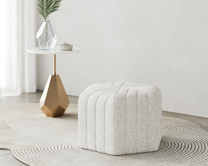 HMR Wide Hexagonal Pouf Ottoman - White, Velvet