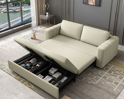 HMR King 3-Seater Convertible Sleeper Sofa with Linen Upholstery