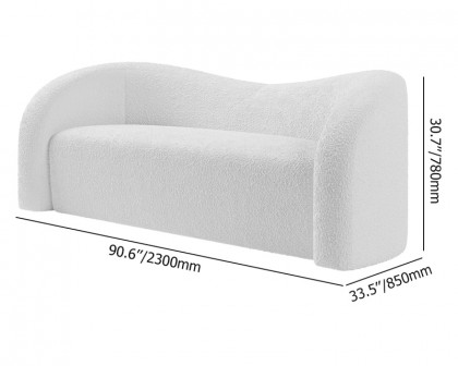 HMR Modern 91" Curved 3 Seater Sofa with Boucle Upholstered - White