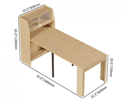 HMR 70.9" Farmhouse Extendable Dining Table with Storage Sideboard Seats 4-6 People - Natural