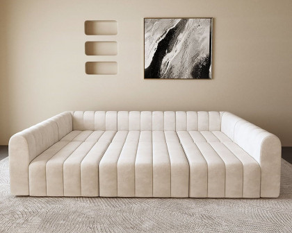 HMR 118.9" Modular Pit Sectional Sofa Set Convertible 6-Seater - Off White, Velvet