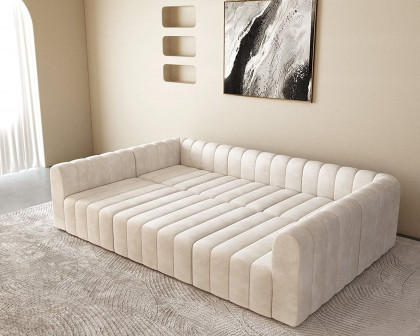 HMR 118.9" Modular Pit Sectional Sofa Set Convertible 6-Seater - Off White, Velvet