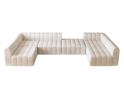 HMR 118.9" Modular Pit Sectional Sofa Set Convertible 6-Seater - Off White, Velvet