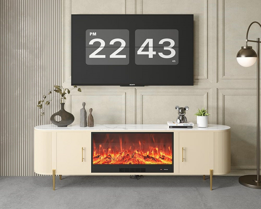 HMR 78.7" Modern Electric Fireplace TV Stand Sintered Stone Top with Remote Control