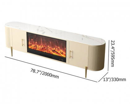 HMR 78.7" Modern Electric Fireplace TV Stand Sintered Stone Top with Remote Control - Beige