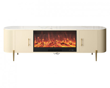 HMR 78.7" Modern Electric Fireplace TV Stand Sintered Stone Top with Remote Control - Beige