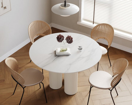 HMR Modern Round Sintered Stone Dining Table - White, 39.4"L x 39.4"W x 29.5"H