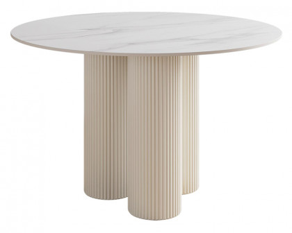 HMR Modern Round Sintered Stone Dining Table - White, 39.4"L x 39.4"W x 29.5"H