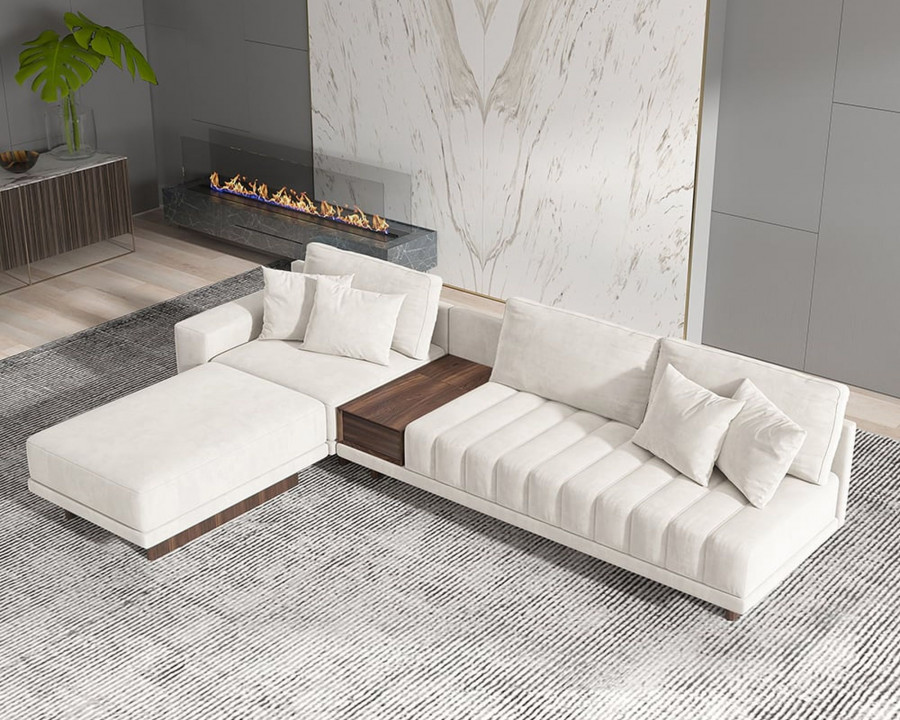 HMR 126" L-Shaped Modular Sectional with Chaise & Ottoman - Ivory, Velvet