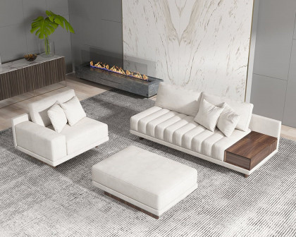 HMR 126" L-Shaped Modular Sectional with Chaise & Ottoman - Ivory, Velvet