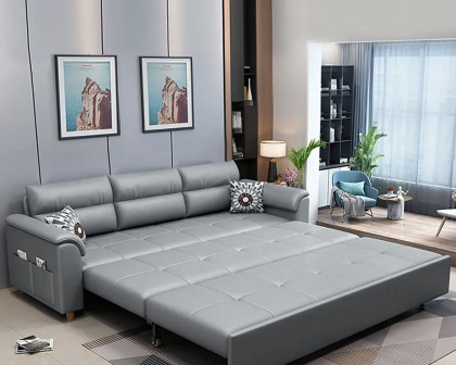 HMR Queen 2-Seater Sleeper Sofa - Light Gray, Leath-aire