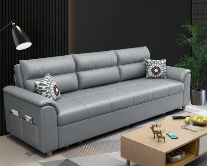 HMR Queen 2-Seater Sleeper Sofa - Light Gray, Leath-aire