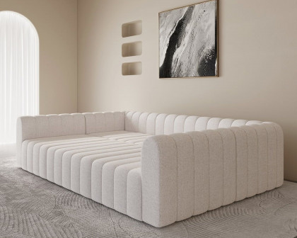 HMR 118.9" Modular Pit Sectional Sofa Set Convertible 6-Seater - White, Cotton Linen