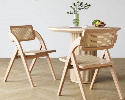 HMR Japandi Folding Solid Wood Natural Dining Chairs - Natural, 8-Pieces