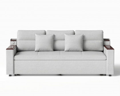 HMR 83" King 3-Seater Sleeper Sofa with Trundle & USB Port - Light Gray, Linen